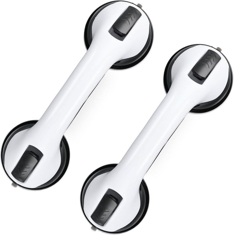 MCDEX Grab Bars for Bathtubs and Showers, 2 Pack Shower Handle 12 Inch Strong Suction Shower Bar, Safety Bars for Shower Chair, Bathroom Grab Bar for Senior Black White - Image 1